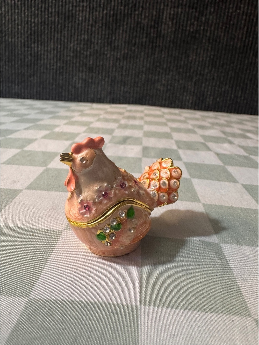 Hen Trinket Box with Floral and Rhinestone Details